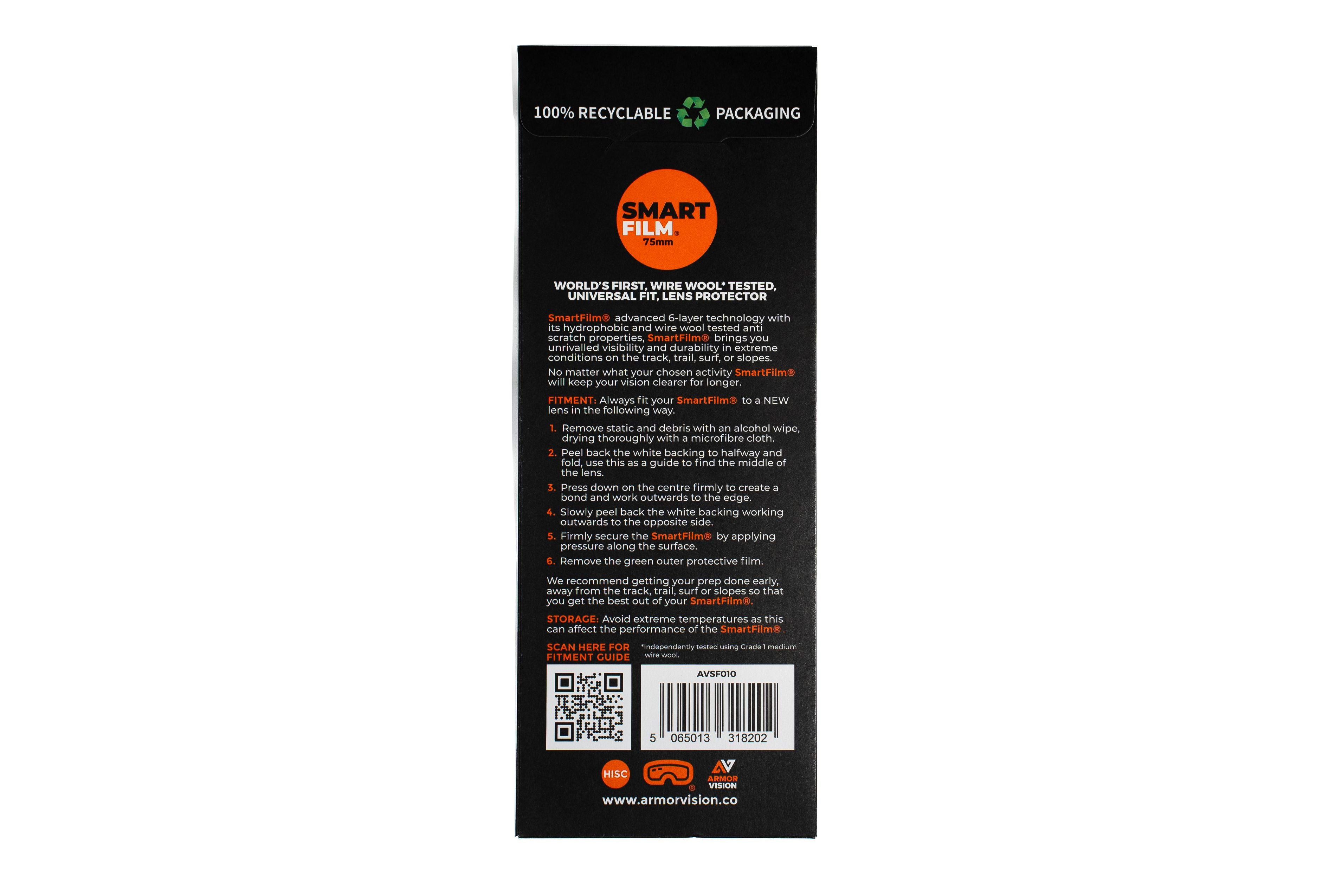 75 MM SMARTFILM RACING VISOR PROTECTOR (PACK OF 3) designed for cylindrical visors will not work with spherical visors