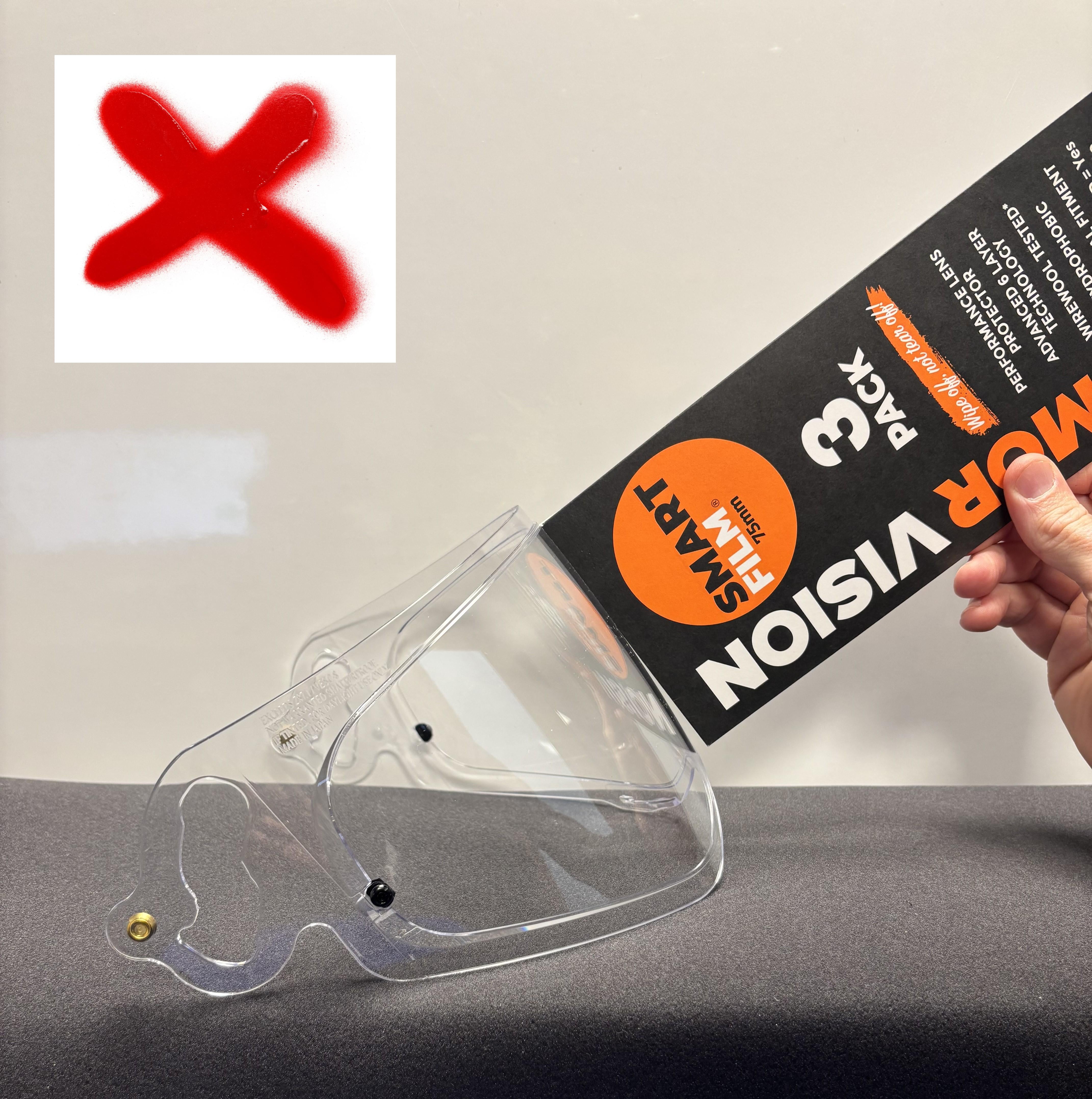 75 MM SMARTFILM RACING VISOR PROTECTOR (PACK OF 3) designed for cylindrical visors will not work with spherical visors