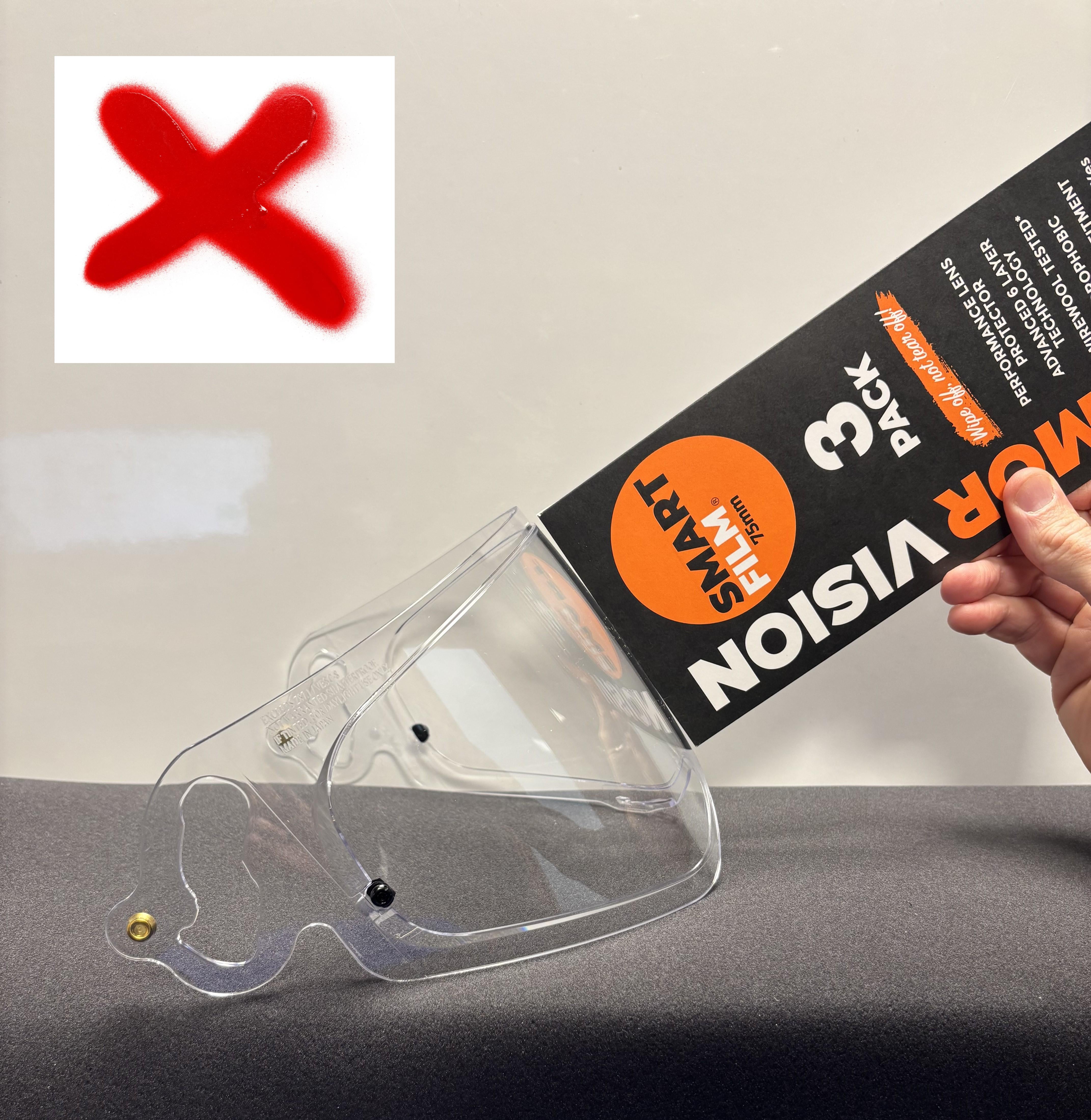 75 MM SMARTFILM RACING VISOR PROTECTOR (PACK OF 3) designed for cylindrical visors will not work with spherical visors