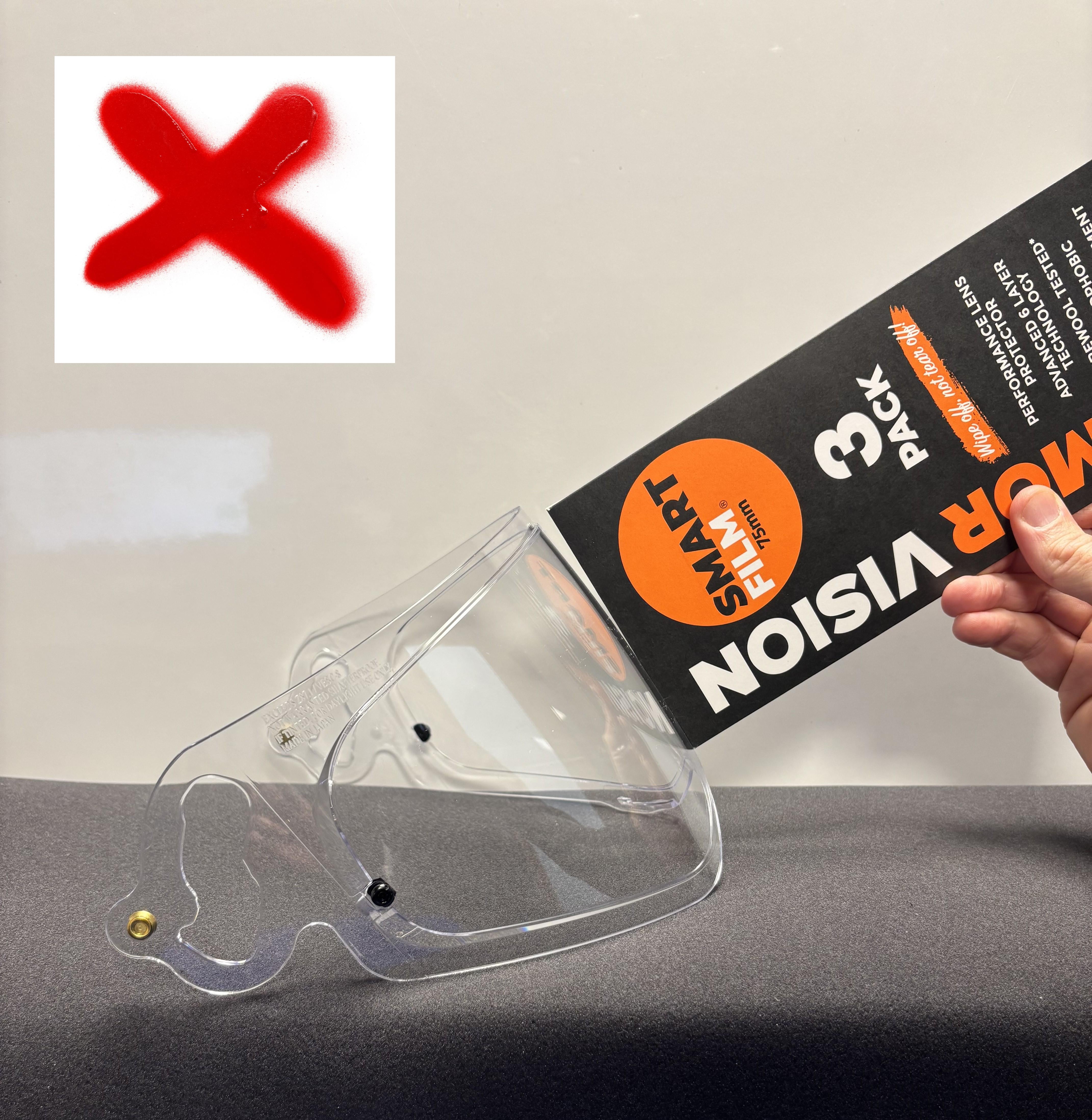 75 MM SMARTFILM RACING VISOR PROTECTOR (PACK OF 3) designed for cylindrical visors will not work with spherical visors